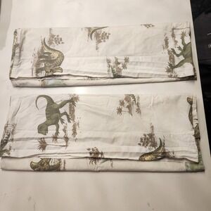 Pottery Barn Kids Dinosaur Cotton Pillowcase Set of 2 Standard White Green Tan